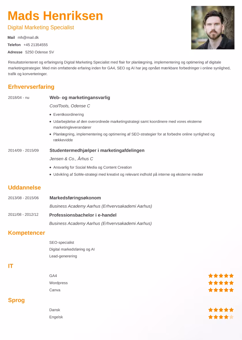minimo cv eksempel